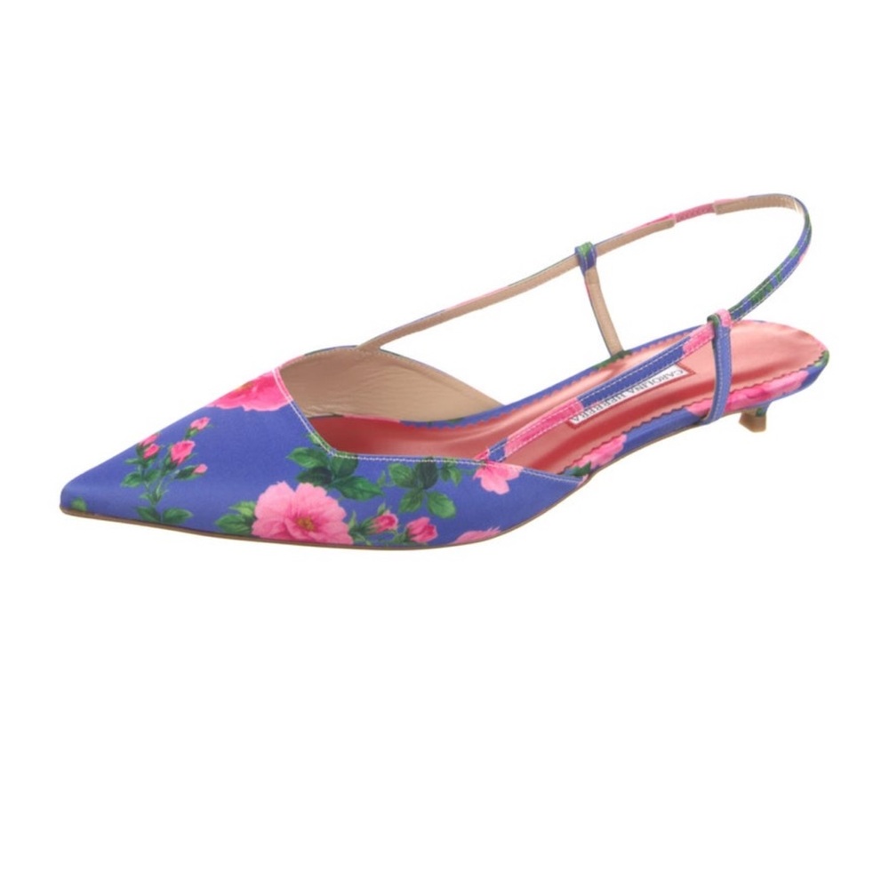 Carolina Herrera Floral Blue and Pink Slingback Kitten Heels